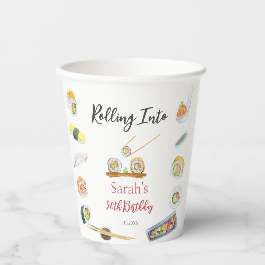 Waterverf Sushi en Sashimi Elke Verjaardag Papieren Bekers (Voorkant)