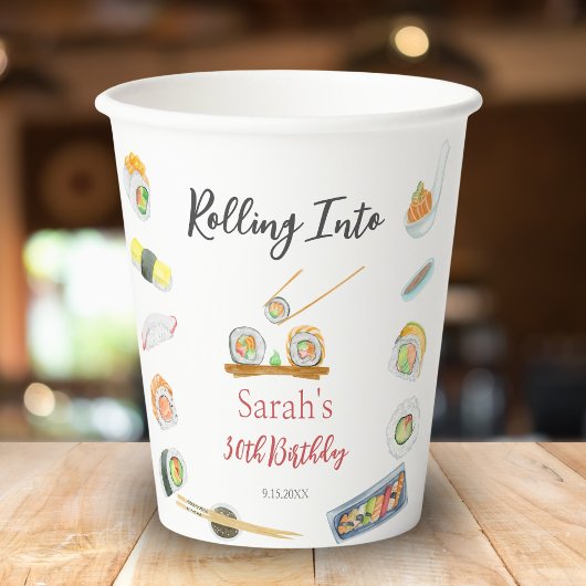 Waterverf Sushi en Sashimi Elke Verjaardag Papieren Bekers