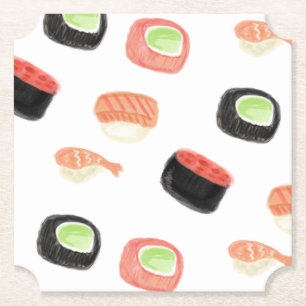 Waterverf Sushi Feest Hibachi Sushi Rolls Kartonnen Onderzetters