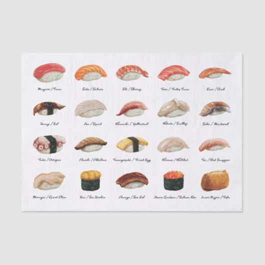Waterverf Sushi Grafiek Tissuepapier (Voorkant)