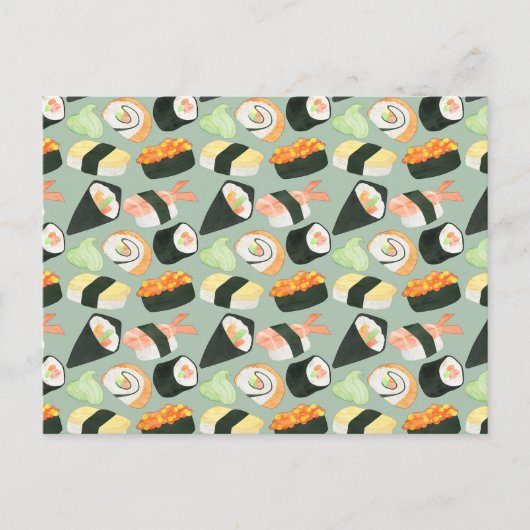 Waterverf Sushi Pattern Briefkaart (Voorkant)