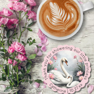Waterverf Swan Lake Pink Lotus Floral Baby shower Kartonnen Onderzetters