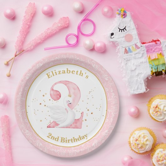 Waterverf Swan Princess 2e verjaardag Bord (Feest)