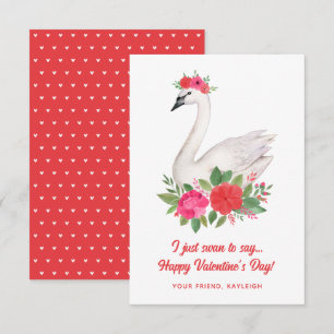  Waterverf Swan Pun Classroom Valentijn Notitiekaartje