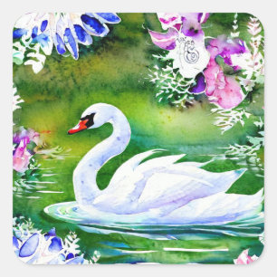 Waterverf Swan Vierkante Sticker
