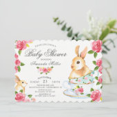 Waterverf Sweet Bunny Baby shower Tea Party Kaart (Staand voorkant)
