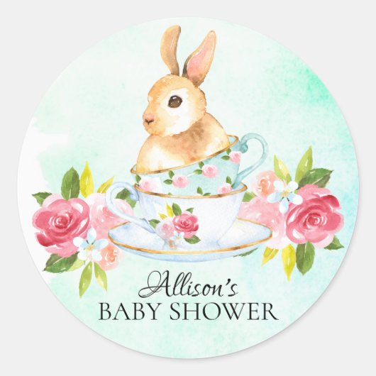 Waterverf Sweet Bunny Baby Tea Party Sticker (Voorkant)