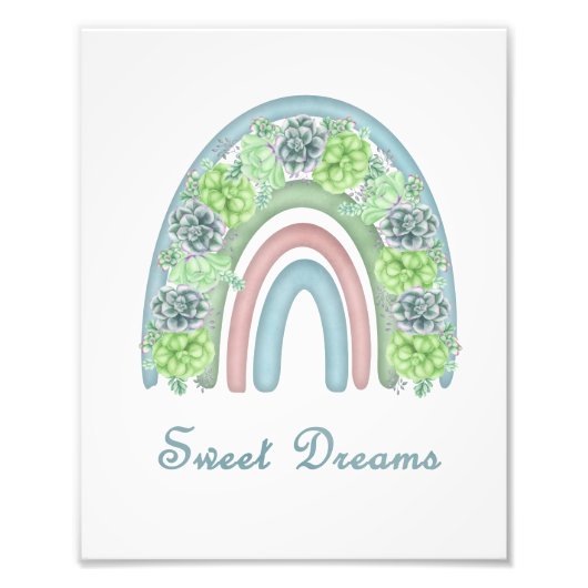 Waterverf Sweet Dreams Rainbow met Succulte Foto Afdruk (Voorkant)