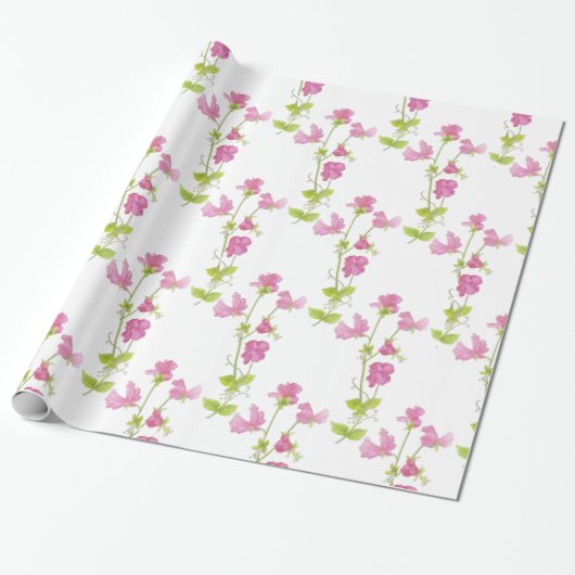 Waterverf Sweet Pea Flower Pattern Floral Design Cadeaupapier (Uitgerold)