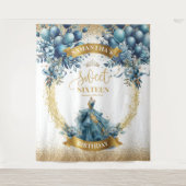 Waterverf Sweet Sixteen Blue Gold Glitter Banner Wandkleed (Voorkant)