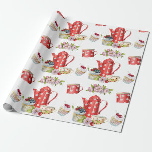 Waterverf Sweet Tea Party Patroon Cadeaupapier