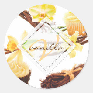 Waterverf Sweet Vanilla Orchid Monogram Ronde Sticker