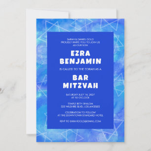 Waterverf Swirl Star Custom PHOTO Bar Bat Mitzvah Kaart