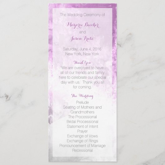 Waterverf Swirl Wedding Programma Paarse (Voorkant)