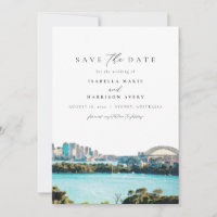 Waterverf Sydney Australia Skyline Save the Date