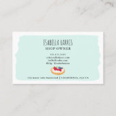 Waterverf taart bakkerijschrift blauw visitekaartje (Achterkant)