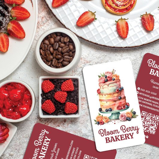 Waterverf taart Elegant bloemontwerp Visitekaartje