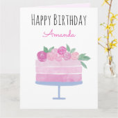 Waterverf taart en roze rozen kaart (Gele Bloem)