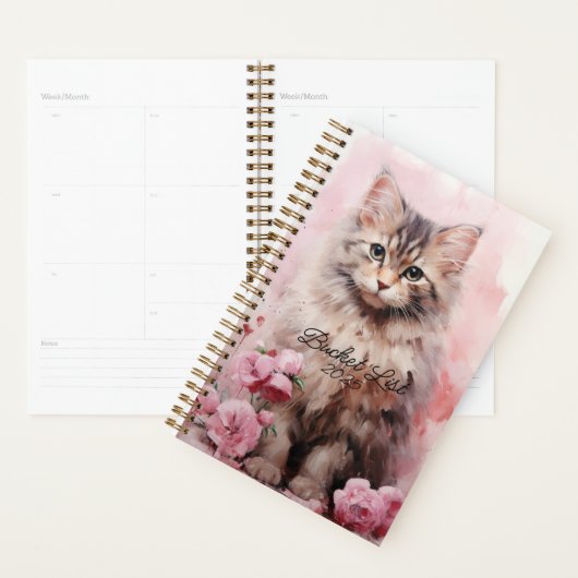 Waterverf Tabby Cat en Rozen Bucket List Planner (Display)