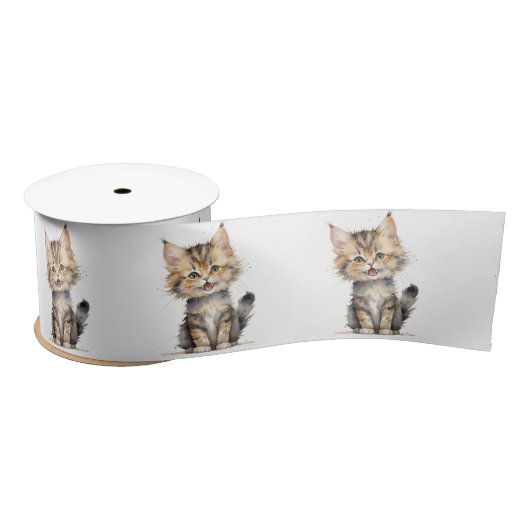 Waterverf Tabby Kitten op wit Lint (Spoel)