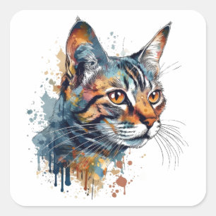 Waterverf tabby vierkante sticker