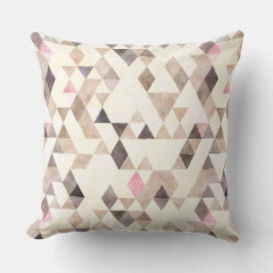 Waterverf Tan Mocha Cream Roze Driehoeken Patroon Kussen