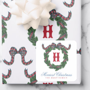 Waterverf Tartan Schotse ruit Monogram Slinger Vierkante Sticker
