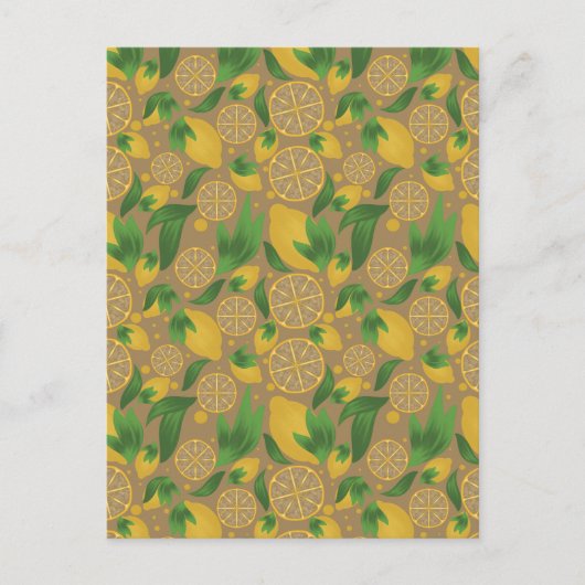 Waterverf Taupe Lemon Fruit Pattern Briefkaart (Voorkant)