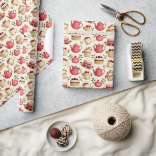  Waterverf Tea Party Patroon met Desserts Cadeaupapier