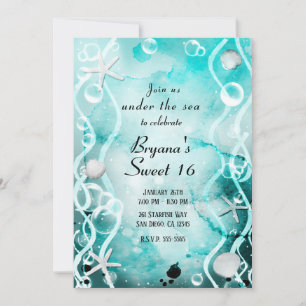 Waterverf Teal Inktspatten Onder de Zee Sweet 16 Kaart