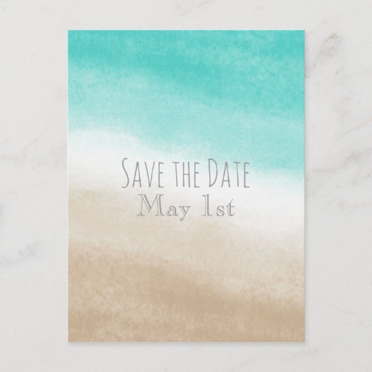 Waterverf Teal & Tan Strand Bruiloft Save the Date Aankondigingskaart (Voorkant)