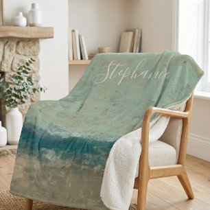 Waterverf Tealblauwe Strand Esthetiek Sherpa Deken