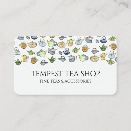 Waterverf Teapot Pattern Quaint Elegant Tea Shop Visitekaartje (Voorkant)