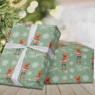 Waterverf Teckel Dog Sage Green Christmas Cadeaupapier