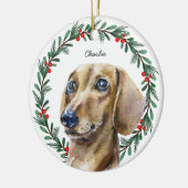 Waterverf teckel gepersonaliseerde vakantie krans keramisch ornament (Links)
