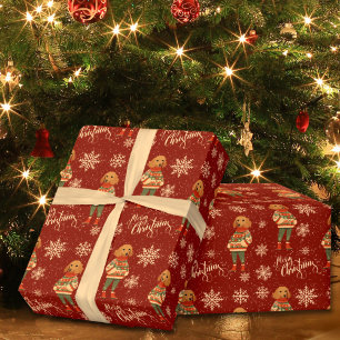 Waterverf Teckel Hond Rode Kerst Cadeaupapier