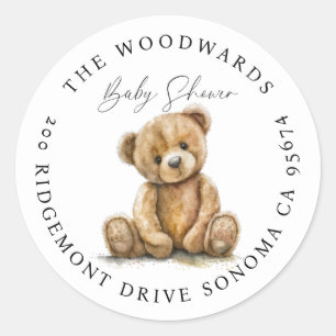 Waterverf Teddy Bear Baby shower Adresetiketten Ronde Sticker
