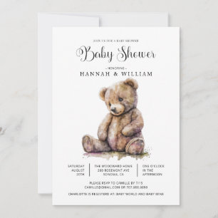 Waterverf Teddy Bear Baby shower Kaart