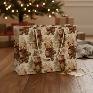 Waterverf Teddy Bear & Christmas Village Groot Cadeauzakje
