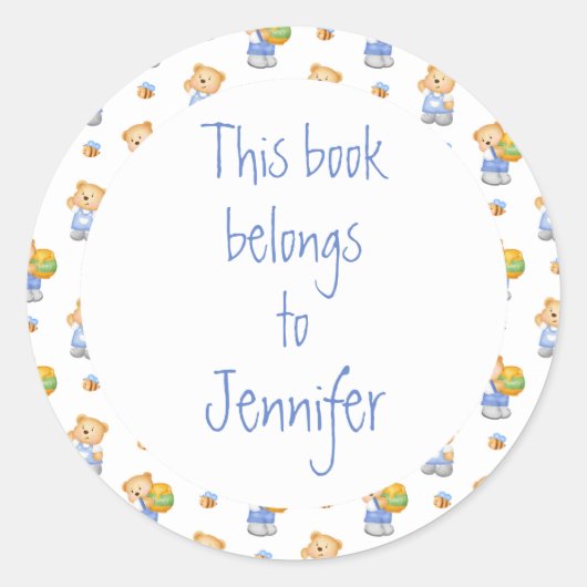 Waterverf Teddy Bear Custom Library Bord Ronde Sticker (Voorkant)