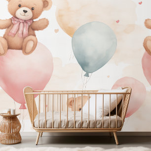 "Waterverf Teddy Bear Hete Luchtballonnen Clipart Behang