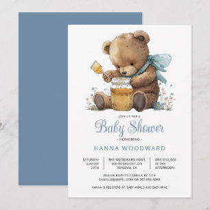 Waterverf Teddy Bear Honey Pot Boy Baby shower Kaart