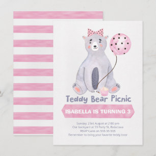 Waterverf Teddy Bear Picnic Birthday Uitnodiging