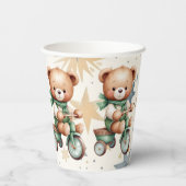 Waterverf Teddy Bear Sterren Groene Fietsfeest Papieren Bekers (Achterkant)
