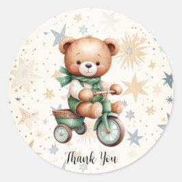 Waterverf Teddy Bear Sterren Groene Fietsfeest Ronde Sticker