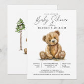 Waterverf Teddybeer Baby Shower Kaart (Voorkant / Achterkant)