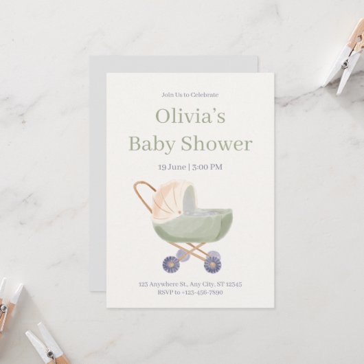 Waterverf Teddybeer Heet Lucht Ballon Baby Shower Kaart (Voorkant / Achterkant in situ)