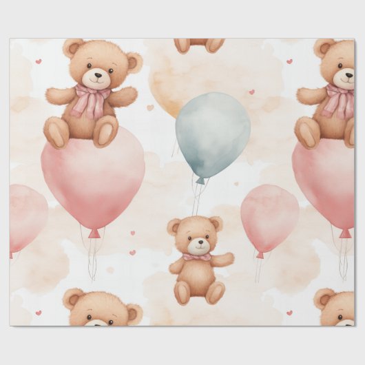 Waterverf Teddybeer hete luchtballonnen Cadeaupapier (Vlak)