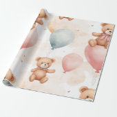 Waterverf Teddybeer hete luchtballonnen Cadeaupapier (Uitgerold)