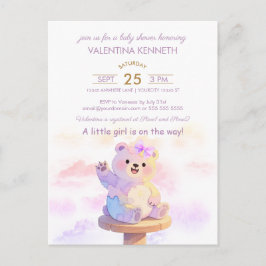 Waterverf Teddybeer Meisje Baby Shower Uitnodiging